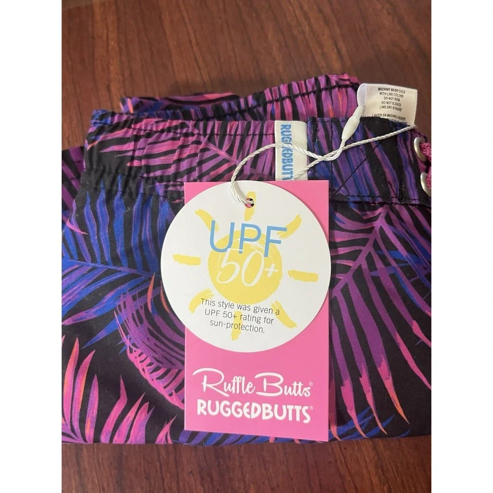 RUGGEDBUTTS Swim Trunks Boys Size 12-18 Mo Multicolor Tropical Print 50+ UPF NEW